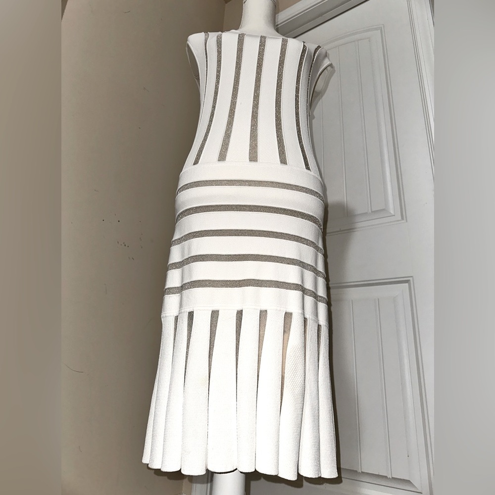 Torn by Ronny Kobo White and Gray Striped Mini Dress